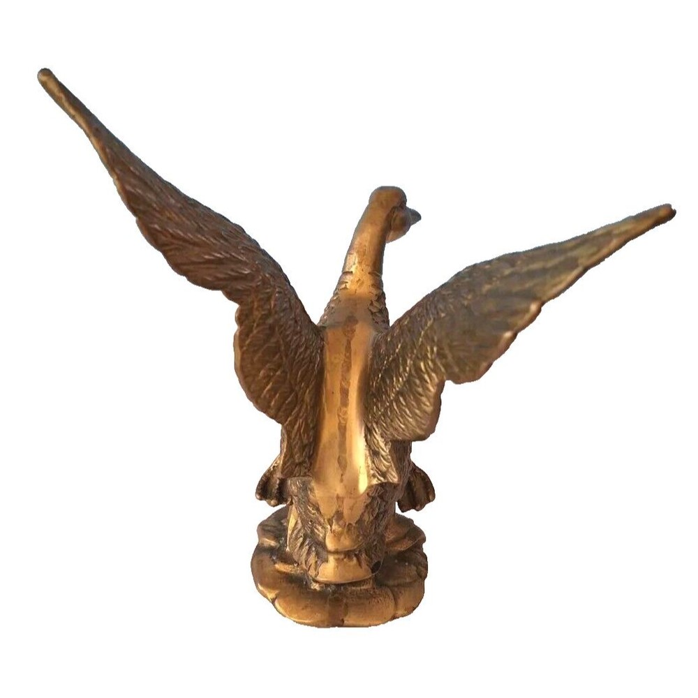 VTG Heavy Solid Brass Duck Fowl Taking Flight Sculpture Nice Patina & Detail - Picture 3 of 14